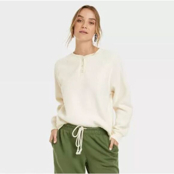 Universal thread long sleeve lightweight sherpa Henley shirt cream medium - Picture 4 of 4